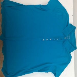 Women’s blue collard shirt.